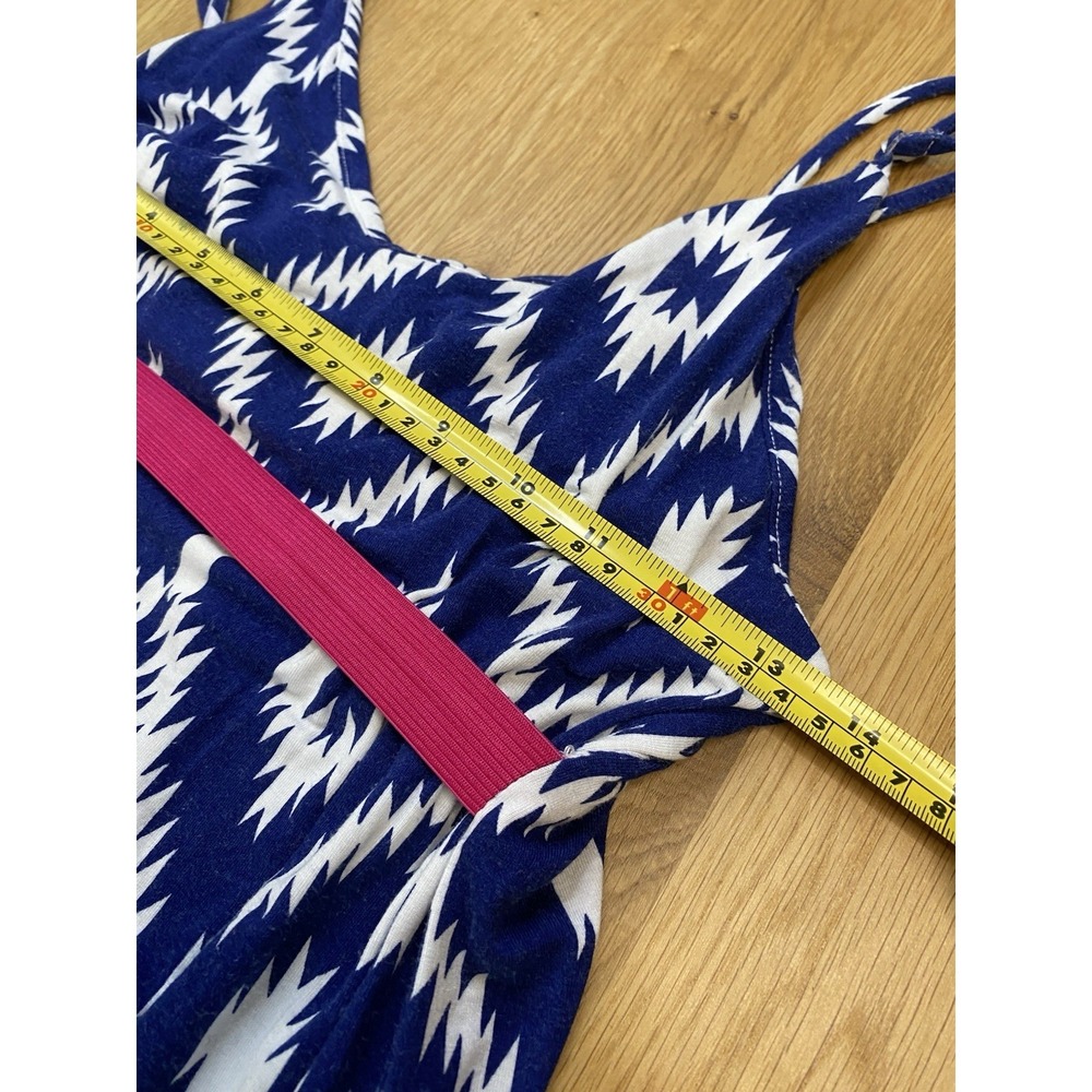 Macbeth Collection Maxi Dress M Blue White Ikat Sleeveless‎ Boho Summer - Picture 4 of 9